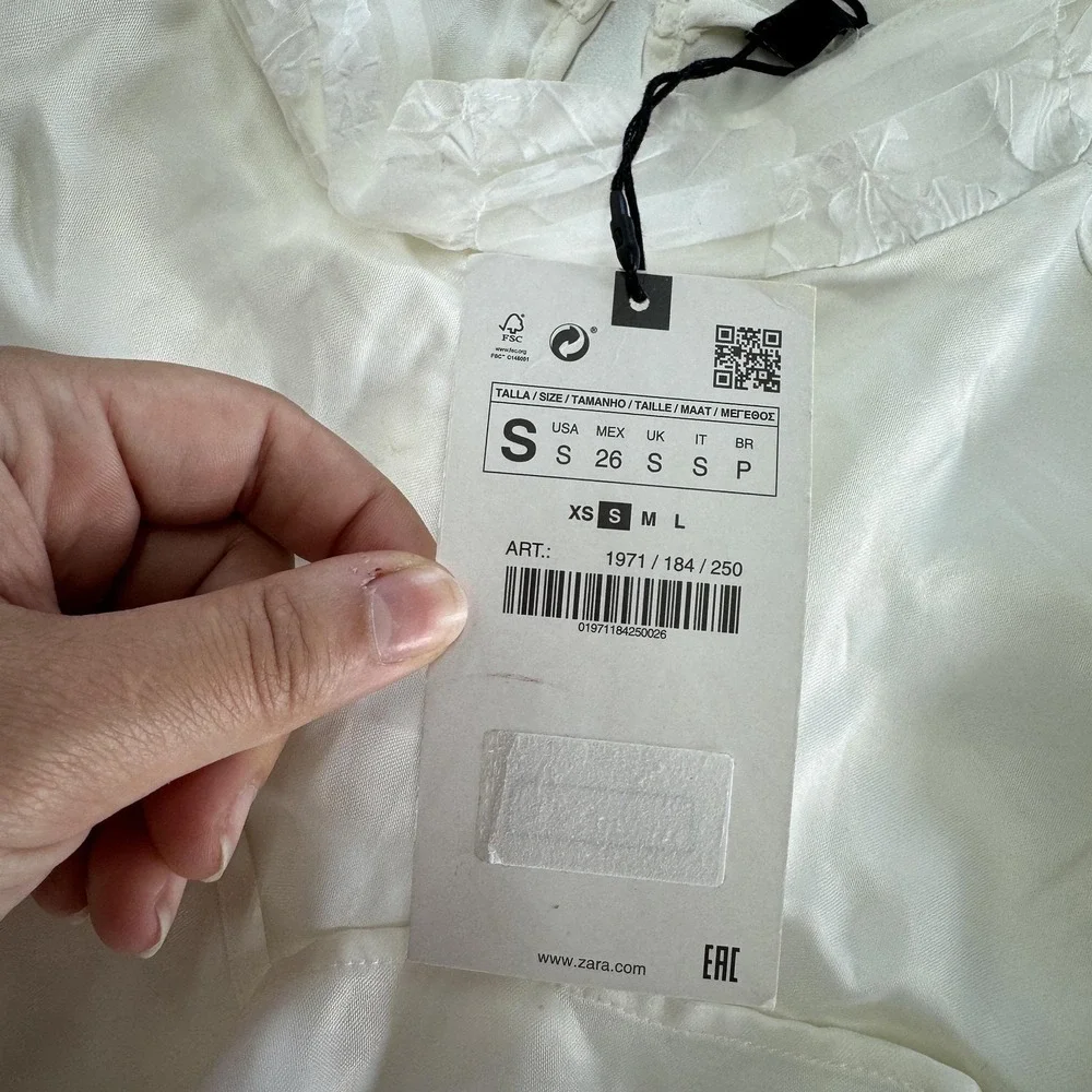 Zara Dress Women Small White Knot Front Long Sleeve Tunic Mock Neck 1971/184/250